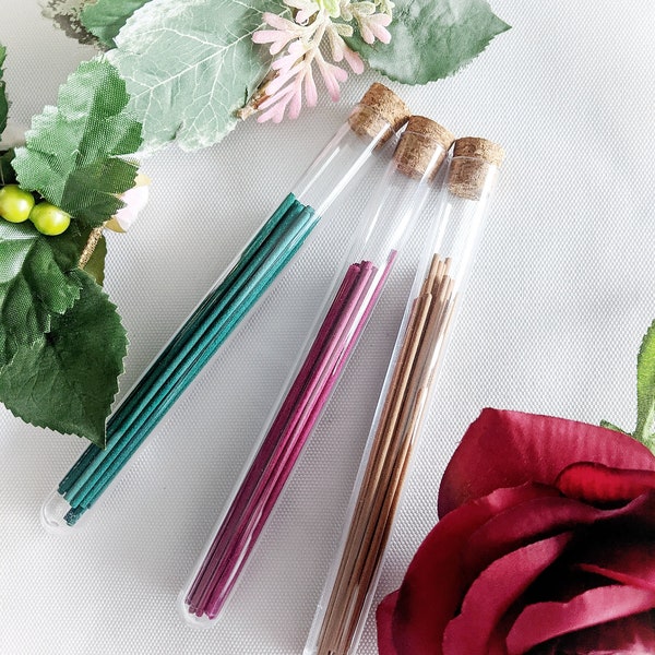 Mini incense sticks - tube of 20 - assorted scents - joss sticks - rose, forest, sandalwood