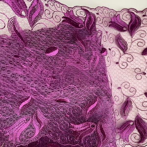 Embroidered lace on tulle, purple lace, light lace, wide lace