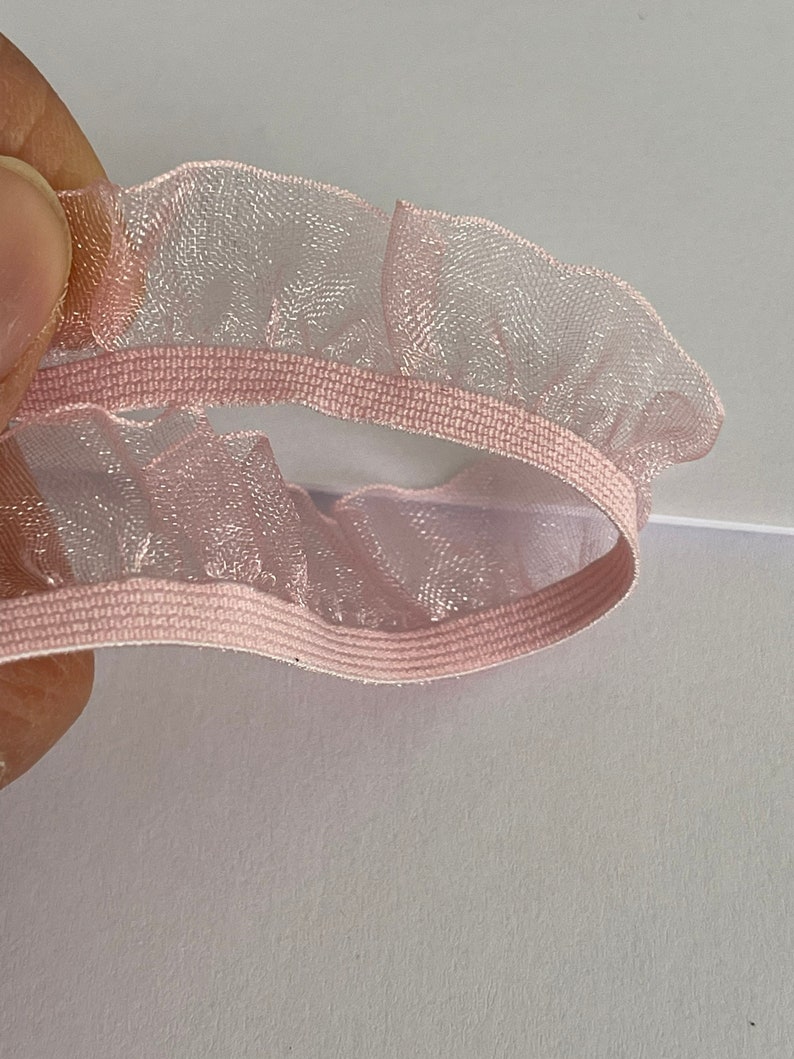 Elastic ribbon with tulle, tulle braid with elastic, frilly ribbon, elastic braid with tulle, froufrou braid. Pink