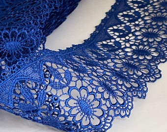 Royal blue embroidered guipure lace 8 cm guipure blue artisanal lace for craft creations