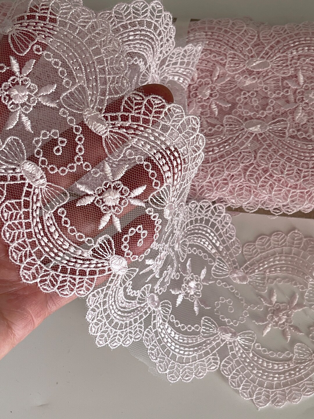 Romany Baby Pink Shawl With Lace & Ribbon – Princess Crown Design – Handmade Baby Blanket For Girls