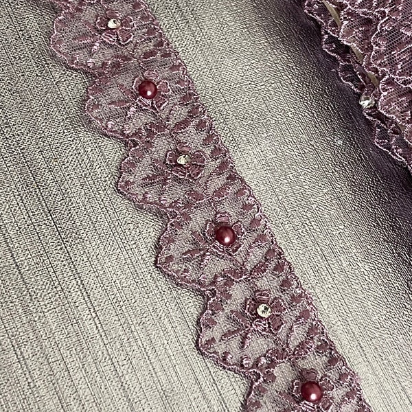 Dentelle brodée sur tulle avec strass et perles ruban de dentelle perlée violette dentelle pour créations artisanales