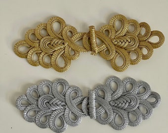 Metallic gray and gold Brandenburg clasp, silver or gold Brandenburg clasp set, 20 cm Brandenburg clasp
