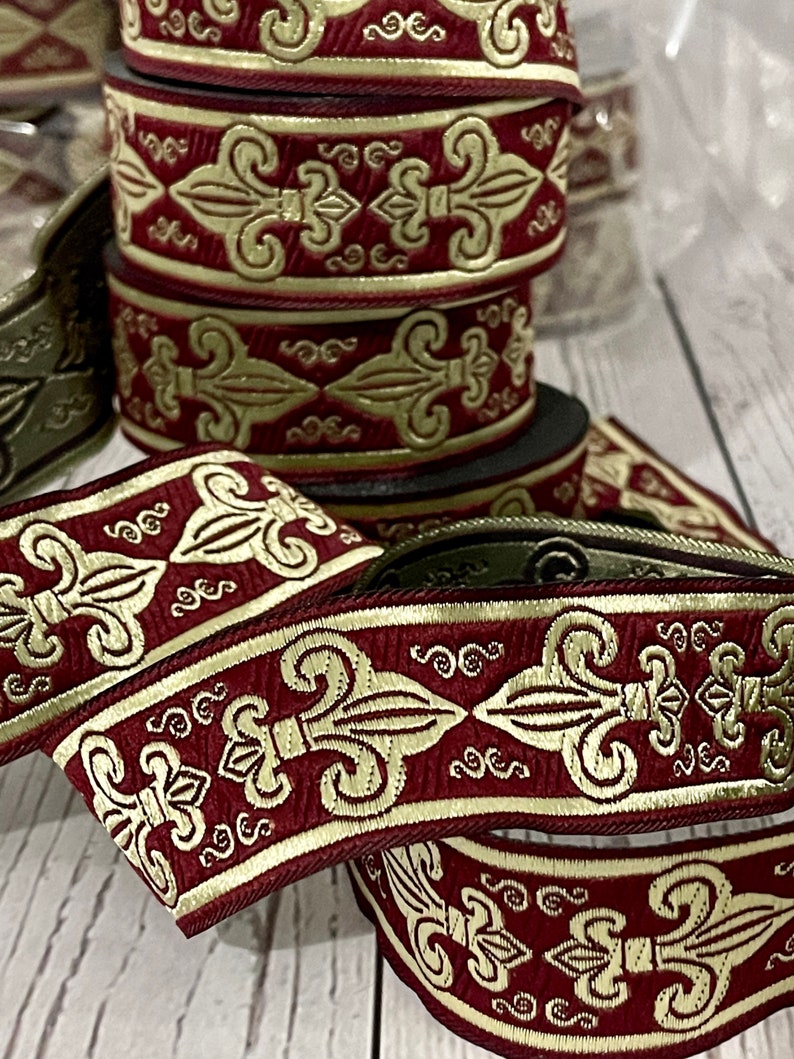 Medieval Ribbon Patterns Medieval Fleur-de-lis Braid Woven Jacquard Border 35 Mm Medieval Ribbon ...