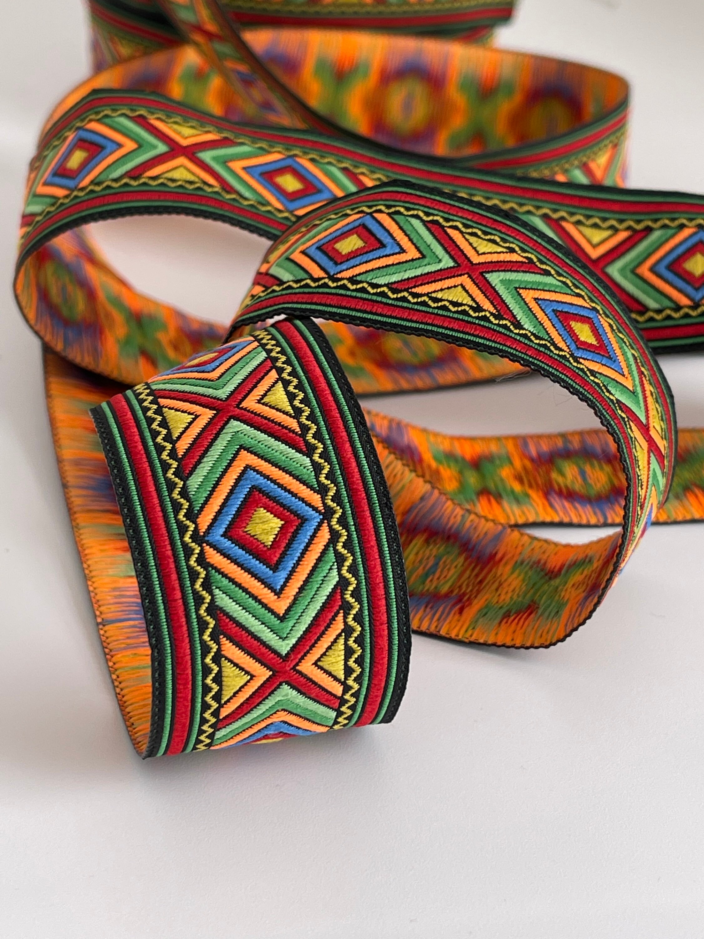 Geometric Jacquard Embroidered Braid, African Pattern Ribbon Colorful ...