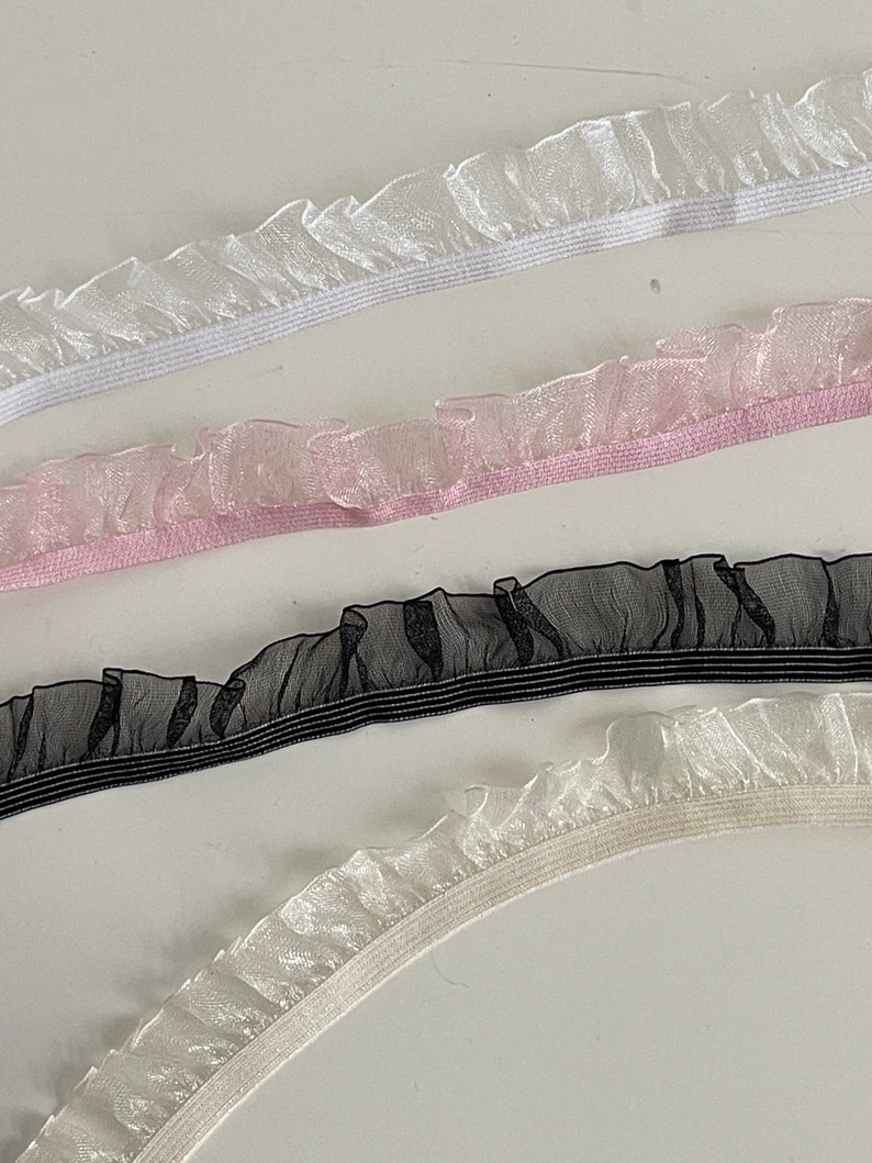 Elastic ribbon with tulle, tulle braid with elastic, frilly ribbon, elastic braid with tulle, froufrou braid. image 1