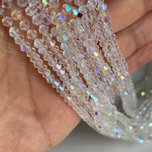 Iridescent crystal pearl, crystal pearls on 40 cm wire, 4 mm spinning top pearls