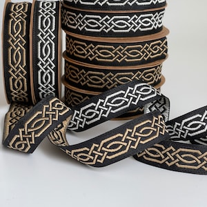 Medieval braid Celtic braid pattern medieval ribbon 20 mm black and gold jacquard embroidered braid black and silver medieval border image 9