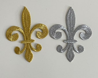 Écusson fleur de lys thermocollant applique à coller motif fleur de lys écusson doré ou argenté