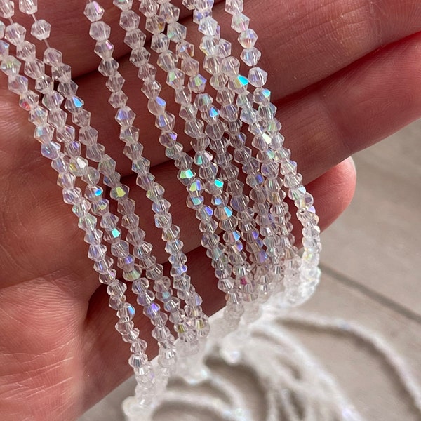 Perle en cristal irisée, perles cristaux sur fil de 49 cm, perles toupies 3 mm