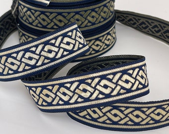 Medieval braid embroidered jacquard Celtic braid pattern marine and gold braid 22 mm medieval Celtic ribbon embroidered border Celtic braid