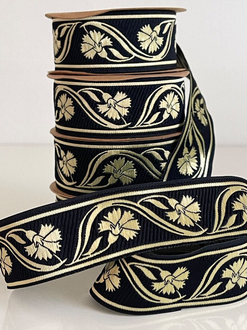 Medieval Embroidered Jacquard Braid, Medieval Ribbon 35 Mm Black and ...