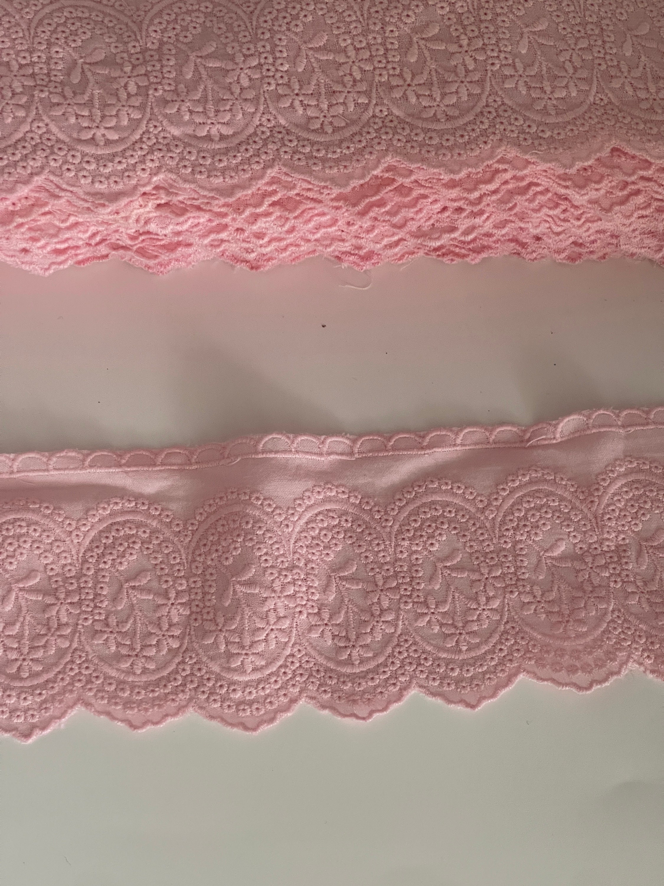 Pink English embroidery lace cotton embroidered lace English embroidery lace ribbon 7 cm