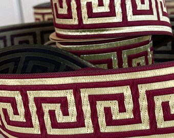 Medieval braid, medieval ribbon with Greek key motif, 50 mm jacquard embroidered braid, woven braid with Greek key motif