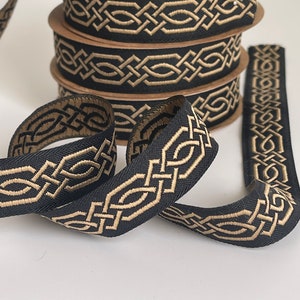 Medieval braid Celtic braid pattern medieval ribbon 20 mm black and gold jacquard embroidered braid black and silver medieval border image 3