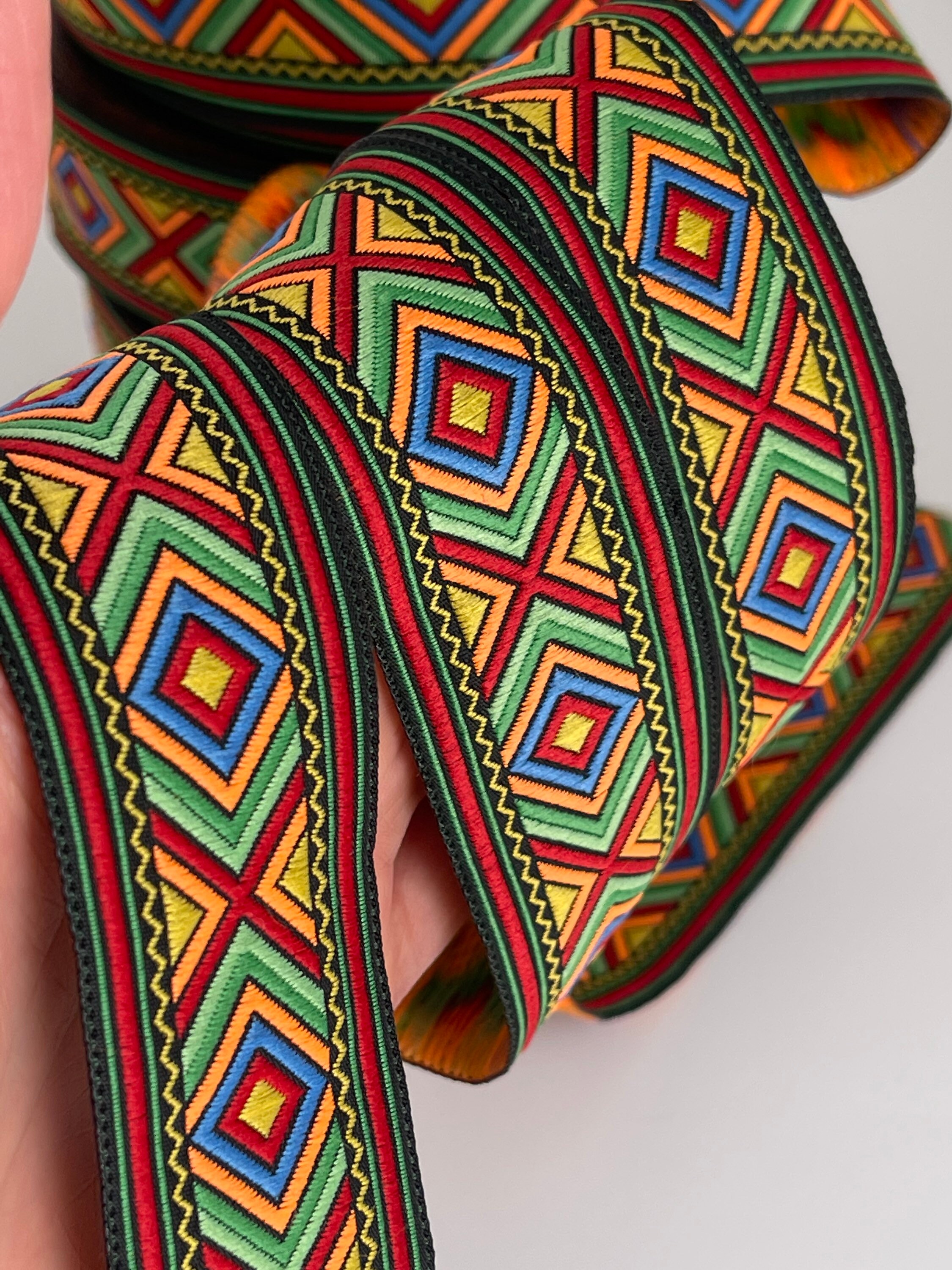 Geometric Jacquard Embroidered Braid, African Pattern Ribbon Colorful ...