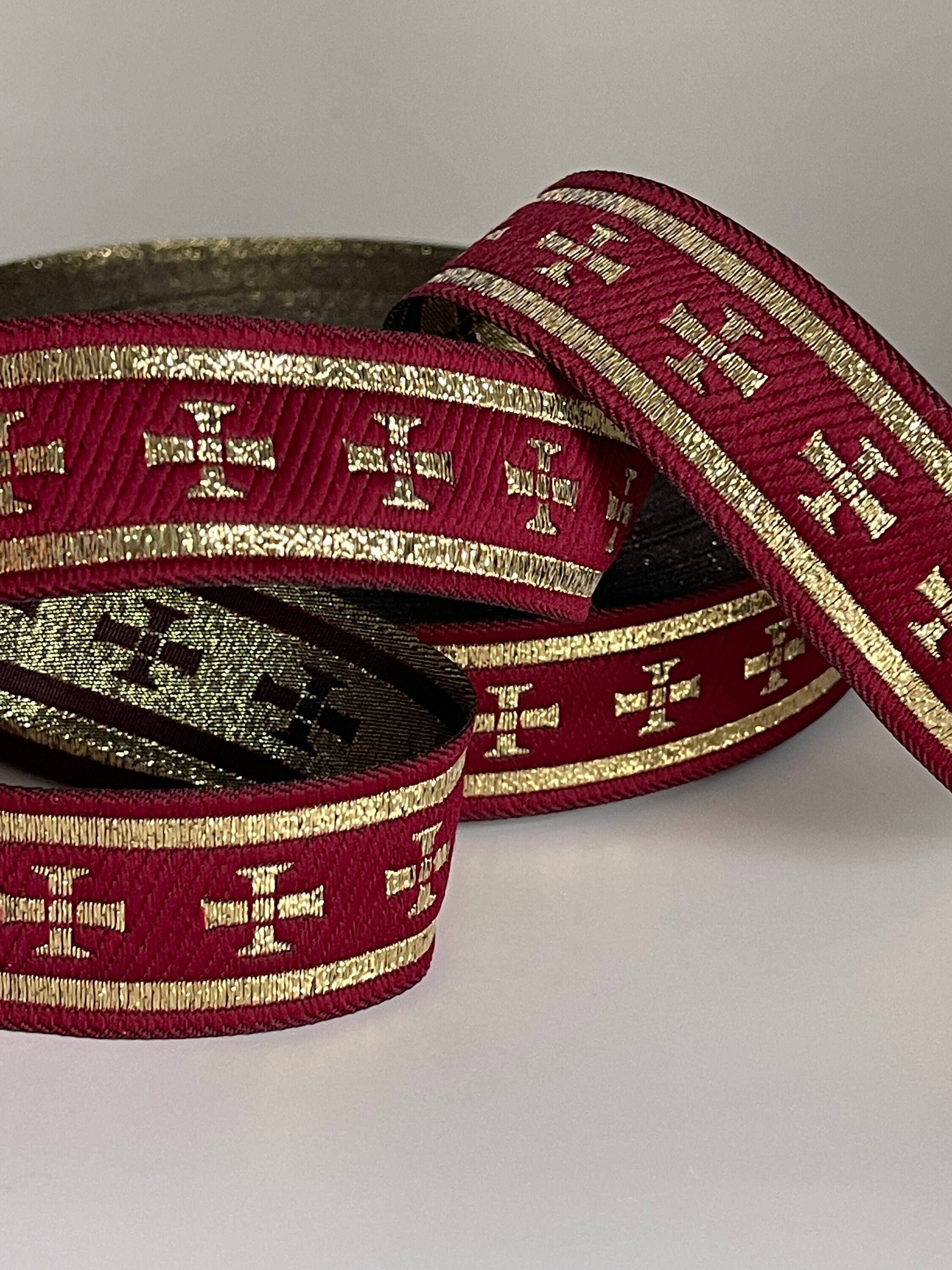 Liturgical Ribbon Gold Cross on Burgundy Background Liturgical Border ...