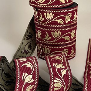 Medieval braid tulip patterns theatrical ribbon 35 mm burgundy and gold medieval braid jacquard embroidered ribbon medieval woven border image 9