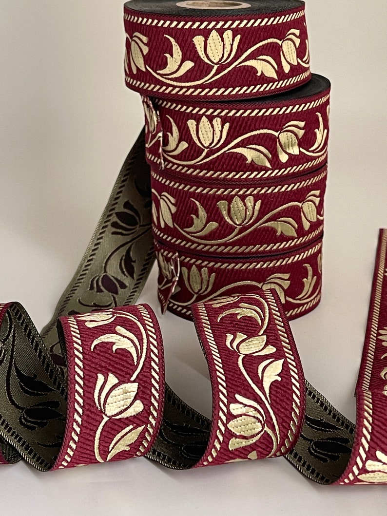 Medieval braid tulip patterns theatrical ribbon 35 mm burgundy and gold medieval braid jacquard embroidered ribbon medieval woven border image 9