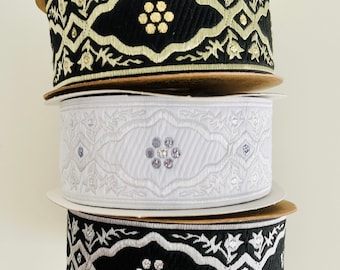 Andalusia style braid medieval ribbon woven jacquard embroidered ribbon jacquard medieval ribbon 35 mm white and metallic Andalusian border