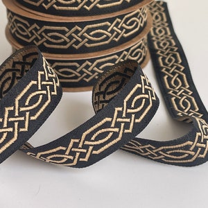 Medieval braid Celtic braid pattern medieval ribbon 20 mm black and gold jacquard embroidered braid black and silver medieval border image 10