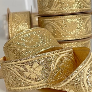 Medieval cornflower flower motif braid, golden medieval braid, gold gold jacquard embroidered ribbon, 35 mm jacquard ribbon,