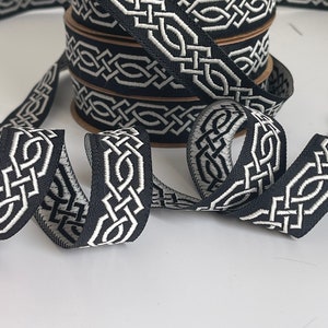 Medieval braid Celtic braid pattern medieval ribbon 20 mm black and gold jacquard embroidered braid black and silver medieval border image 6