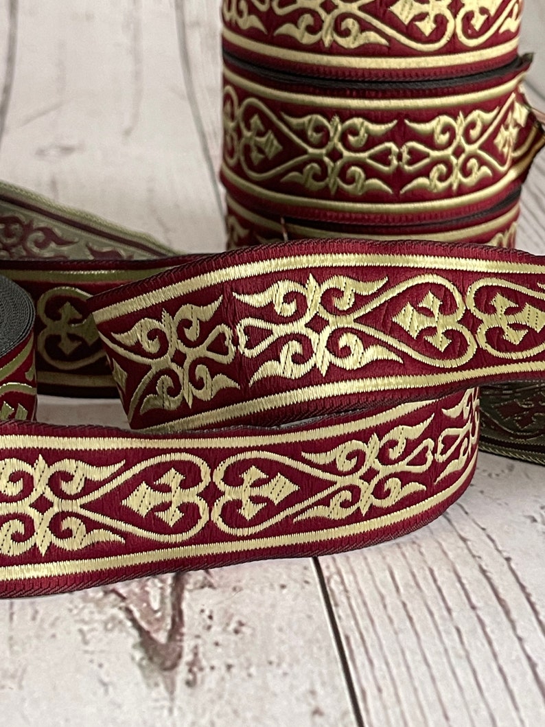 Medieval Ribbon Patterns Medieval Jacquard Embroidered Ribbon, Burgundy and Gold, Medieval ...