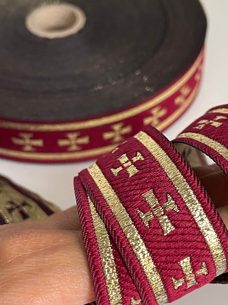 Liturgical Ribbon Gold Cross on Burgundy Background Liturgical Border ...