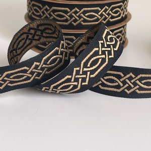 Medieval braid Celtic braid pattern medieval ribbon 20 mm black and gold jacquard embroidered braid black and silver medieval border image 5