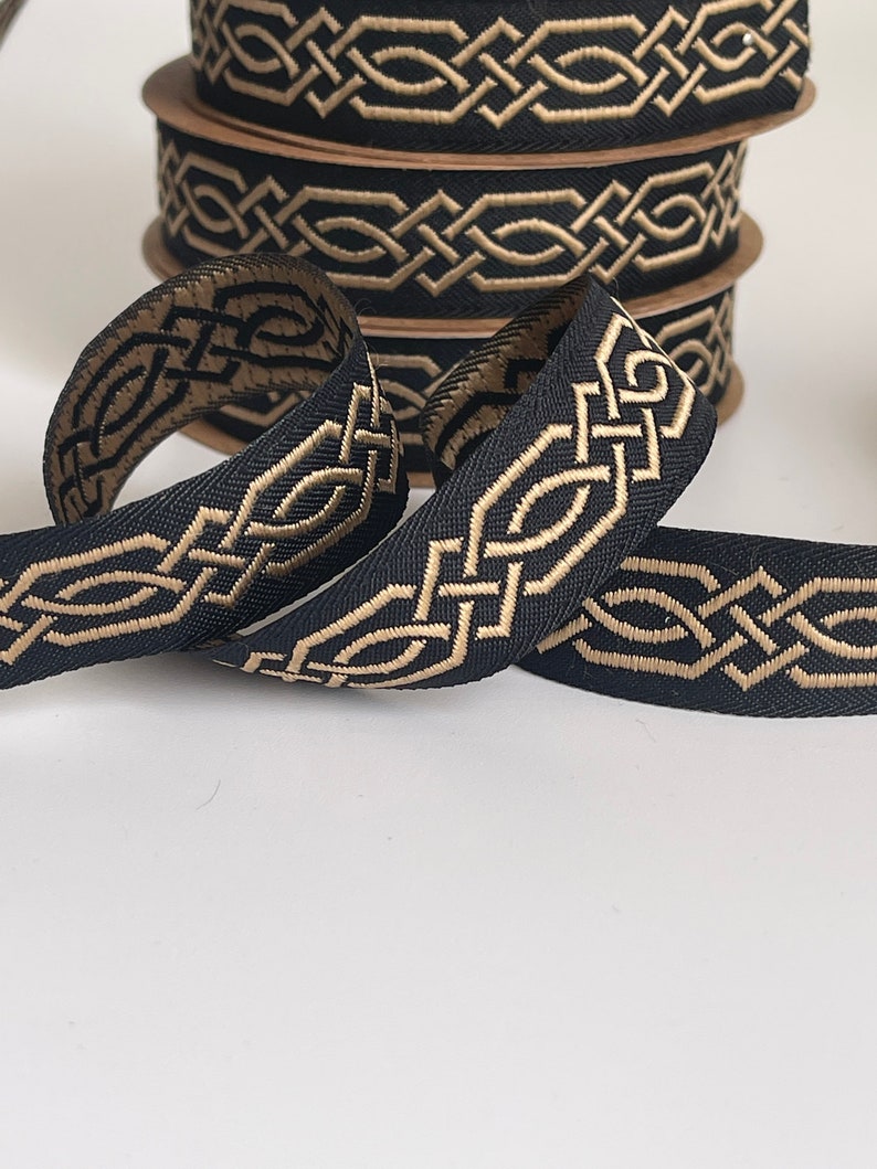 Medieval braid Celtic braid pattern medieval ribbon 20 mm black and gold jacquard embroidered braid black and silver medieval border image 5