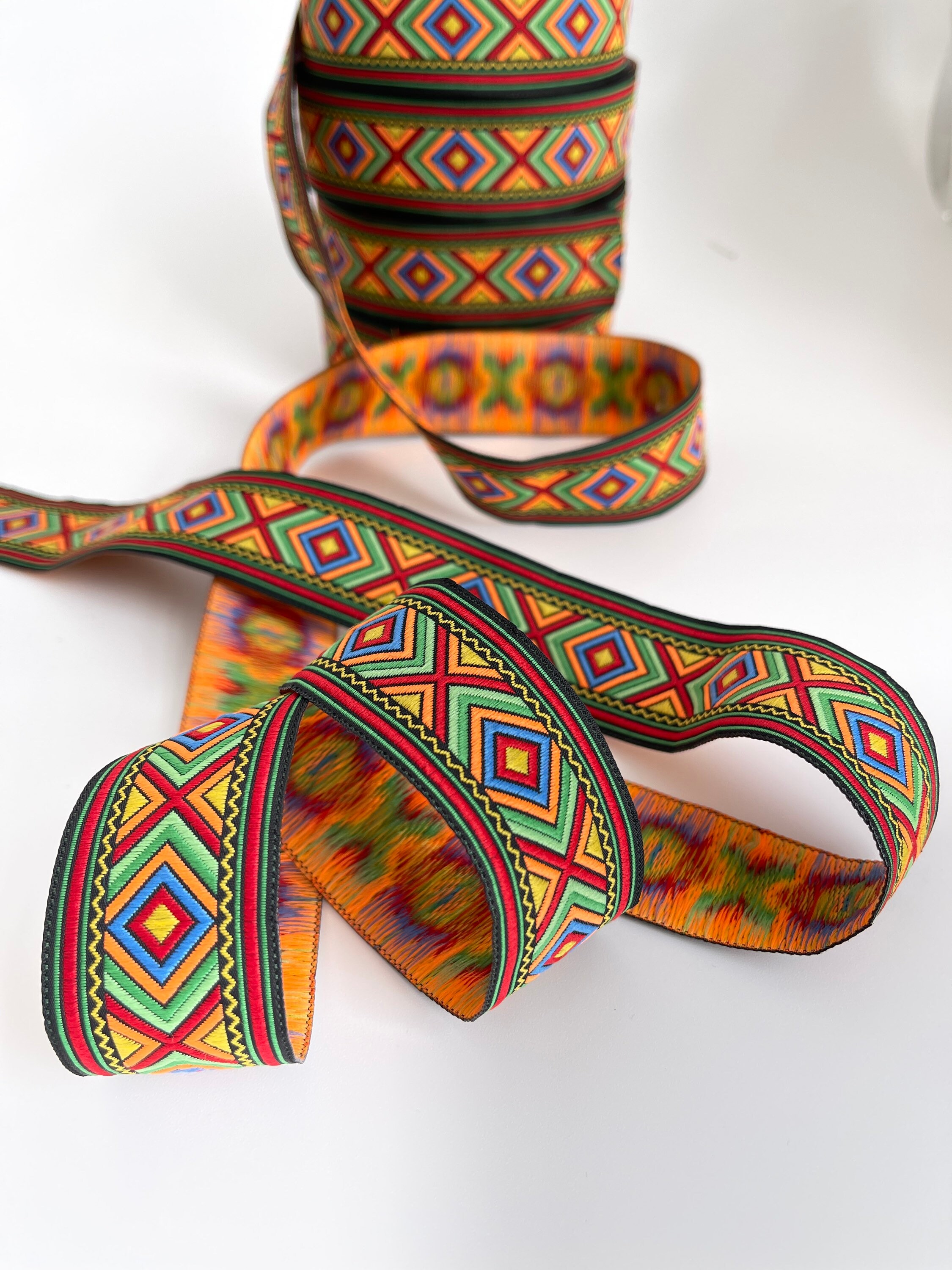 Geometric Jacquard Embroidered Braid, African Pattern Ribbon Colorful ...