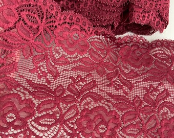 Burgundy lace, scalloped lace, slightly elastane lace