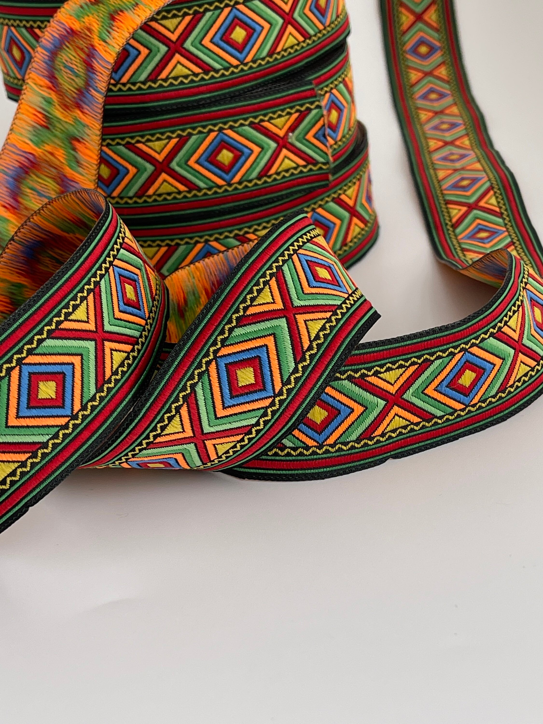 Geometric Jacquard Embroidered Braid, African Pattern Ribbon Colorful ...