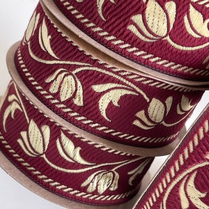 Medieval braid tulip patterns theatrical ribbon 35 mm burgundy and gold medieval braid jacquard embroidered ribbon medieval woven border image 4
