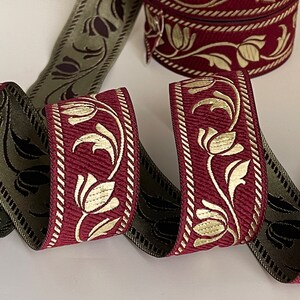 Medieval braid tulip patterns theatrical ribbon 35 mm burgundy and gold medieval braid jacquard embroidered ribbon medieval woven border image 8