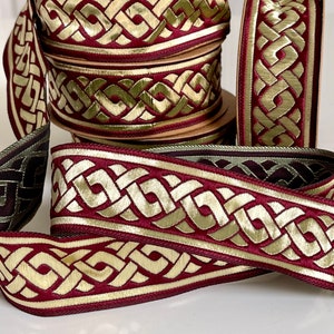 Bordure médiéval brodé jacquard,galon jacquard motif celtique,ruban médiéval motif tresse celtique, galon médiéval 35 mm image 1