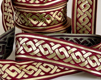 Medieval jacquard embroidered border, jacquard braid Celtic pattern, medieval ribbon Celtic braid pattern, medieval braid 35 mm