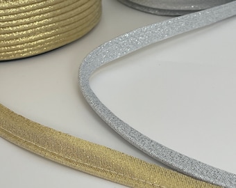 Piping bias ribbon protruding metallic gray lurex bias gold gold lurex piping 13 mm wide