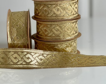 Medieval gold braid, Celtic braid pattern ribbon 35mm, golden Celtic braid pattern braid,