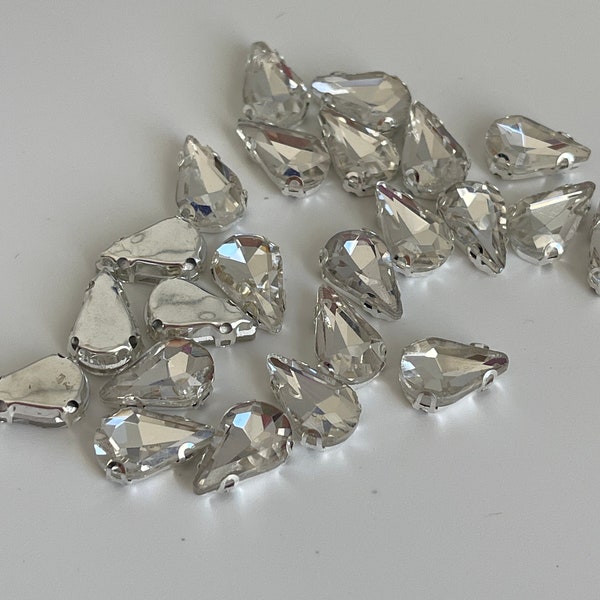 Perles en Strass à coudre strass en verre forme poire strass pour création artisanale perles strass en verre 13*8 avec socle argenté