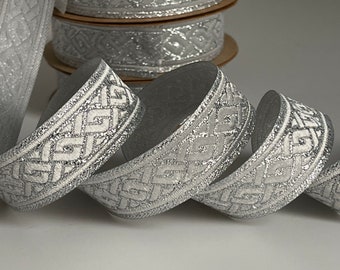 Medieval braid Celtic braid pattern, metallic gray ribbon braided pattern, medieval ribbon 22 mm silver braid silver gray braid pattern