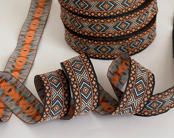 Jacquard embroidered braid ethnic style artisanal braid boho style ribbon 25 mm boho border ethnic ribbon