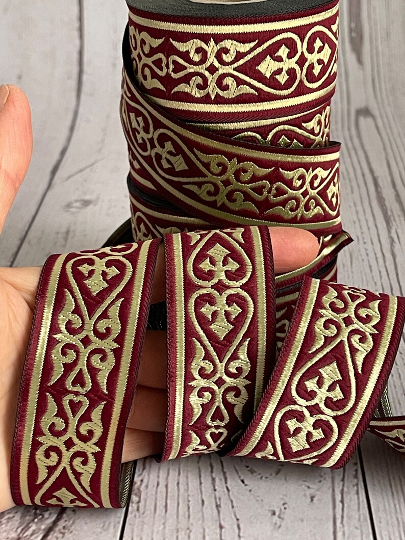 Medieval Ribbon Patterns Medieval Jacquard Embroidered Ribbon, Burgundy and Gold, Medieval ...