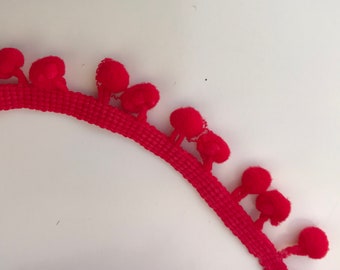 pompoms, pompom braid, pompom ribbon, red pompoms