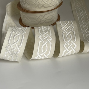 Ruban médiéval beige/écru galon médiéval 35 mm bordure tissé jacquard galon brodé jacquard motif tresse celtique tissage en blanc cassé image 10