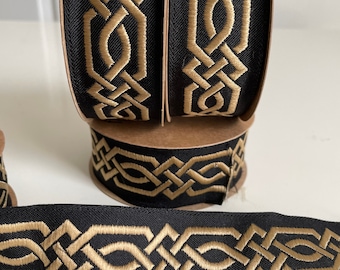 Medieval border Celtic braid pattern medieval braid 35 mm woven braid jacquard braid Celtic braid pattern black and gold embroidered braid