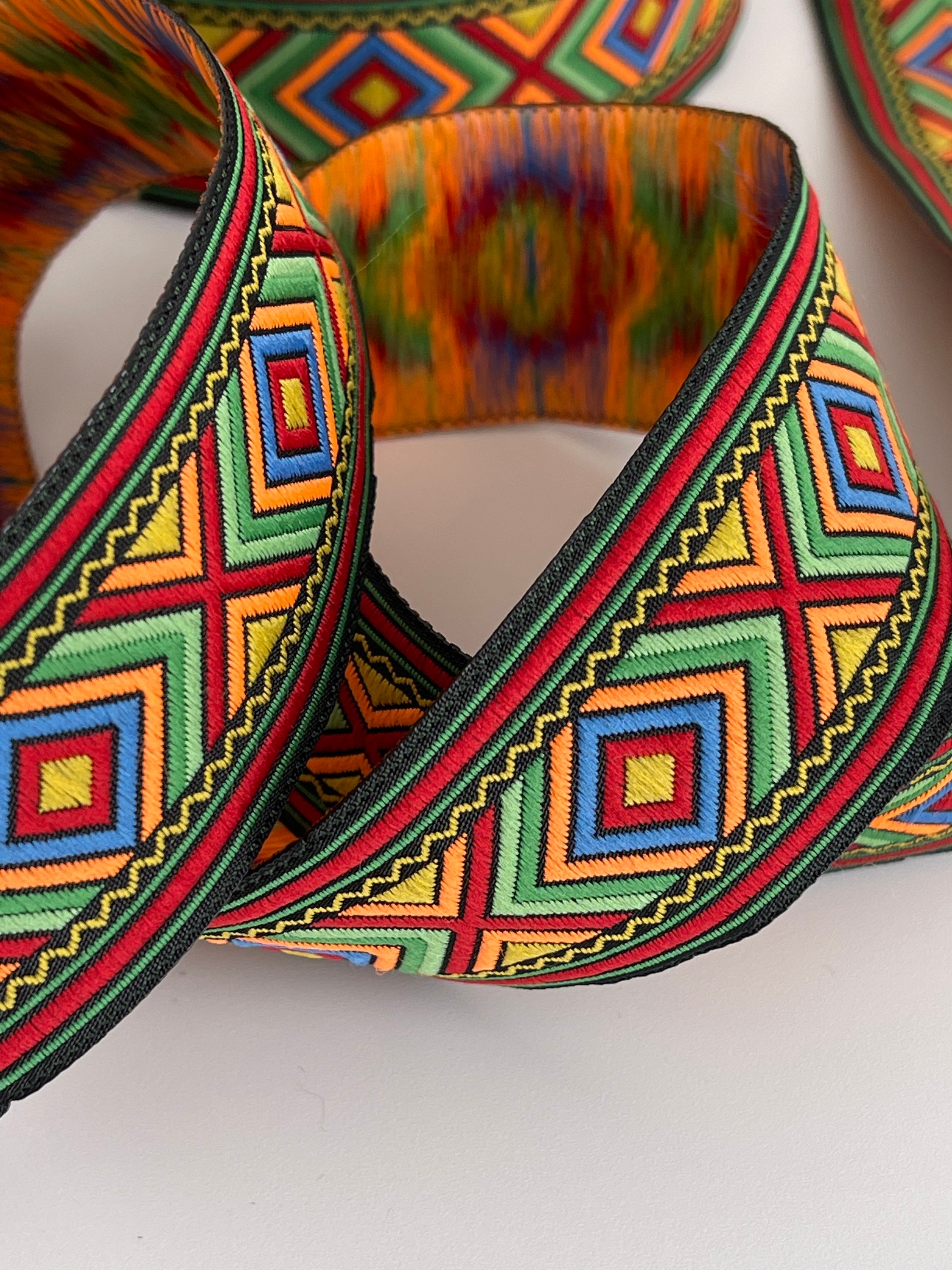 Geometric Jacquard Embroidered Braid, African Pattern Ribbon Colorful ...