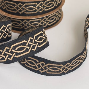 Medieval braid Celtic braid pattern medieval ribbon 20 mm black and gold jacquard embroidered braid black and silver medieval border image 7