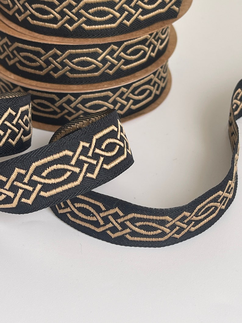Medieval braid Celtic braid pattern medieval ribbon 20 mm black and gold jacquard embroidered braid black and silver medieval border image 7